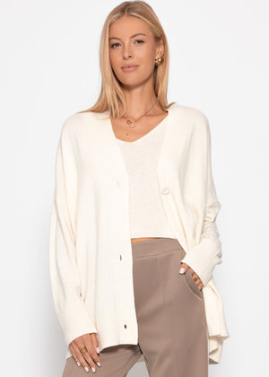 Oversized Cardigan mit V-Ausschnitt und Kaschmiranteil - offwhite
