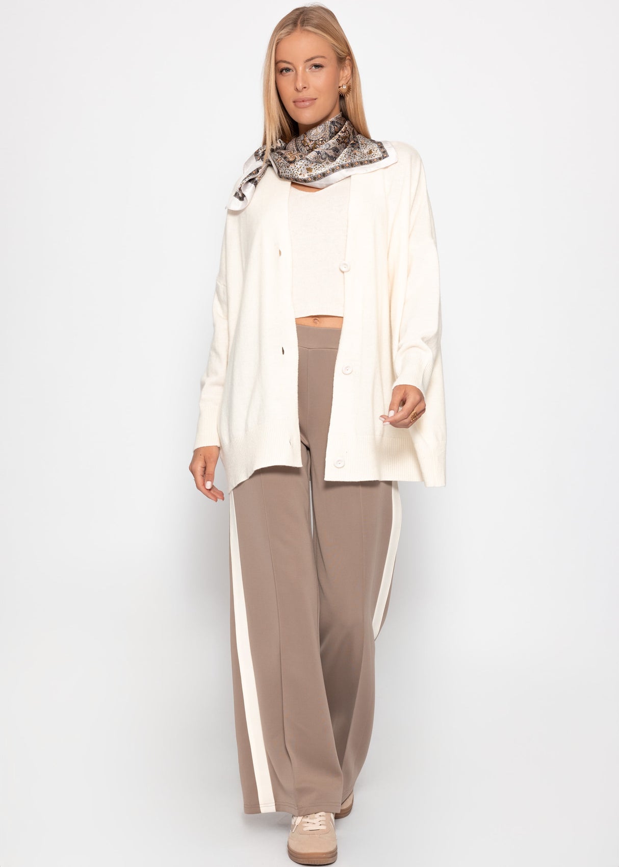 Oversized Cardigan mit V-Ausschnitt und Kaschmiranteil - offwhite