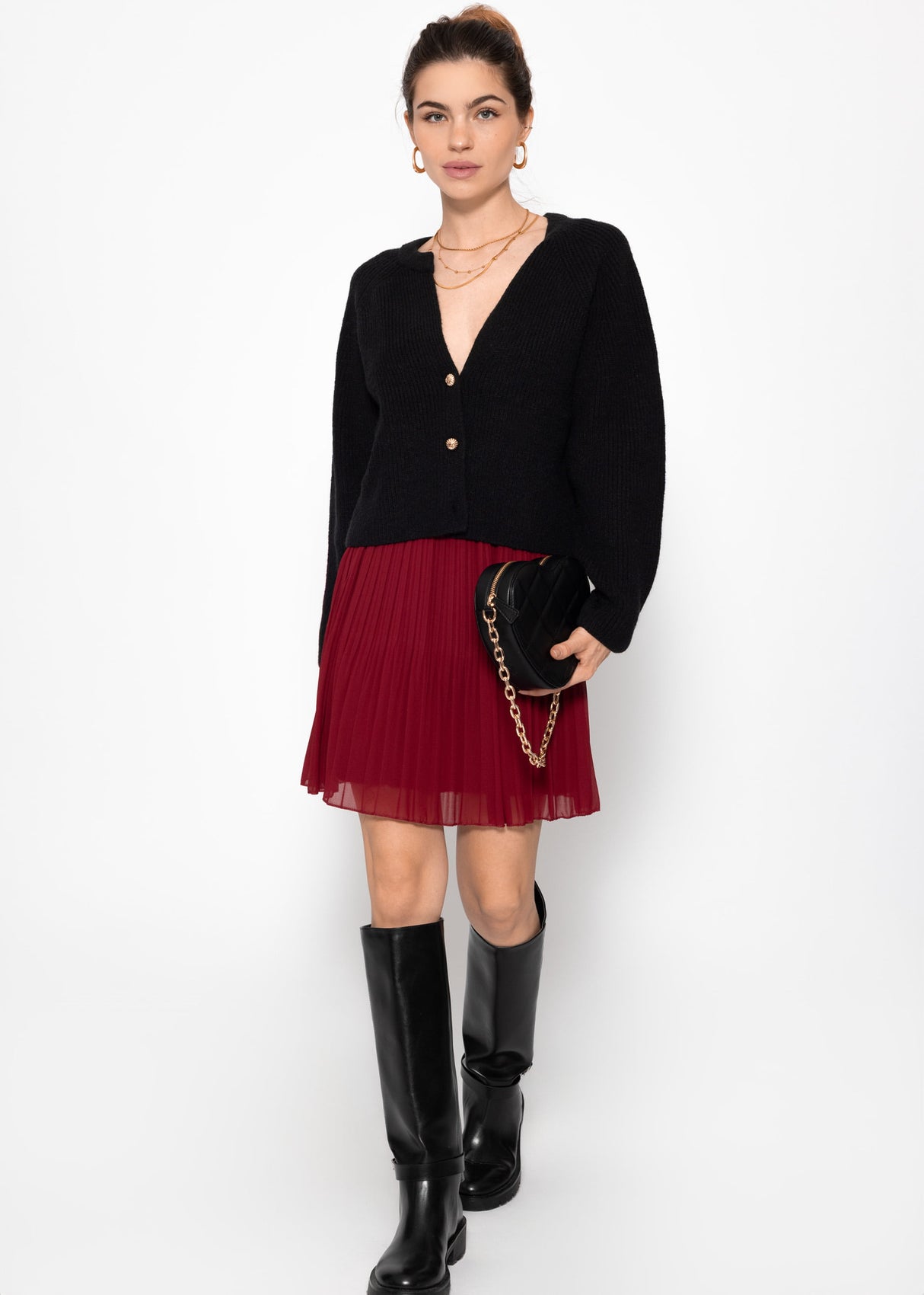 Plissée-Rock aus Chiffon - bordeaux