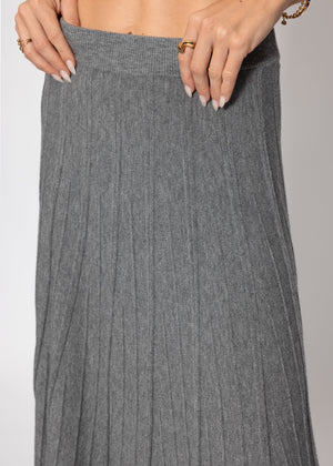 Pleated knit midi skirt - grey