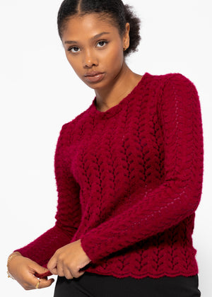 Pullover in extravaganter, weicher Spitze - dunkelrot