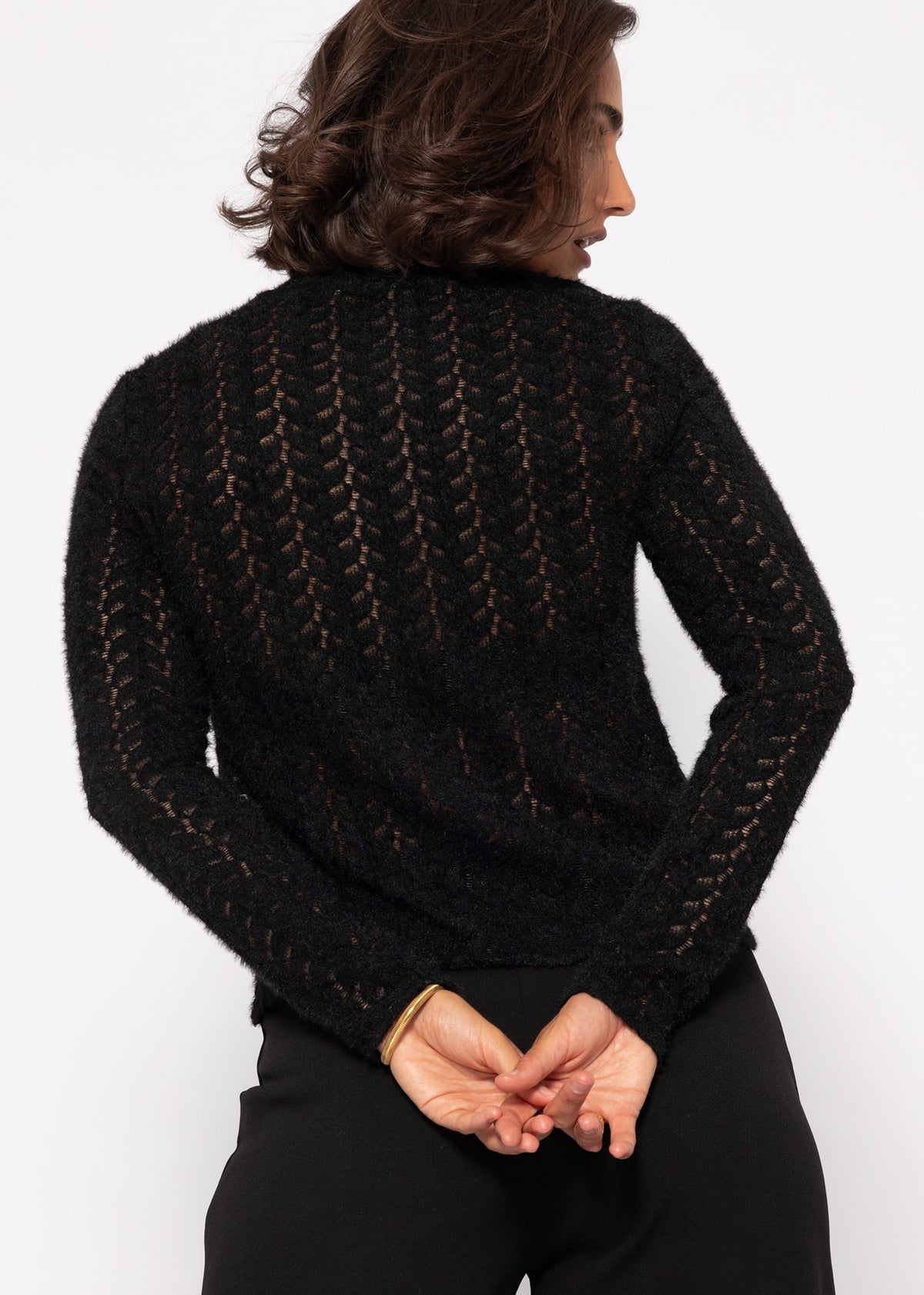 Sweater in extravagant, soft lace - black