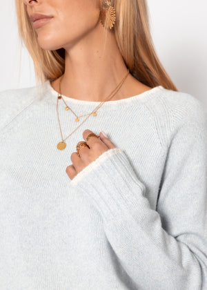 Sweater with contrasting trim and cashmere blend - light blue