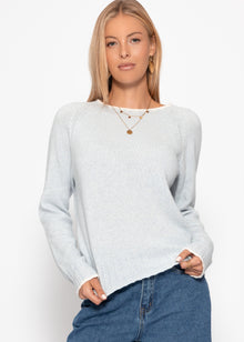 Sweater with contrasting trim and cashmere blend - light blue