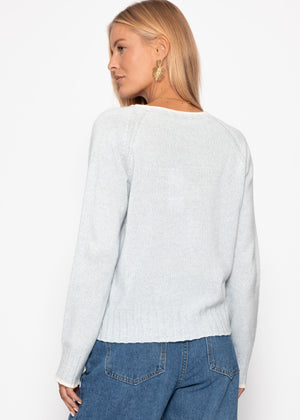 Sweater with contrasting trim and cashmere blend - light blue