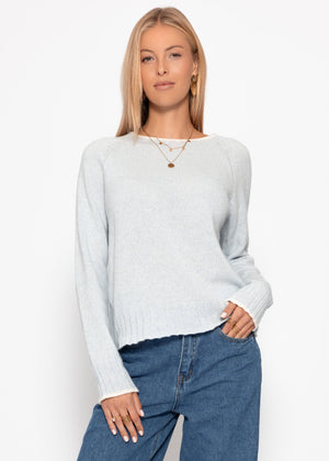 Sweater with contrasting trim and cashmere blend - light blue