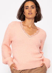 Pullover mit Spitzen-Ausschnitt - hellrosa