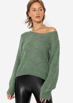 V-neck sweater - sage green