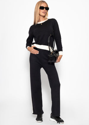 Pullover mit offwhite Bündchen-Details - schwarz