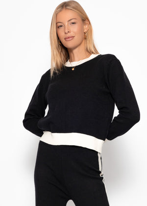 Pullover mit offwhite Bündchen-Details - schwarz