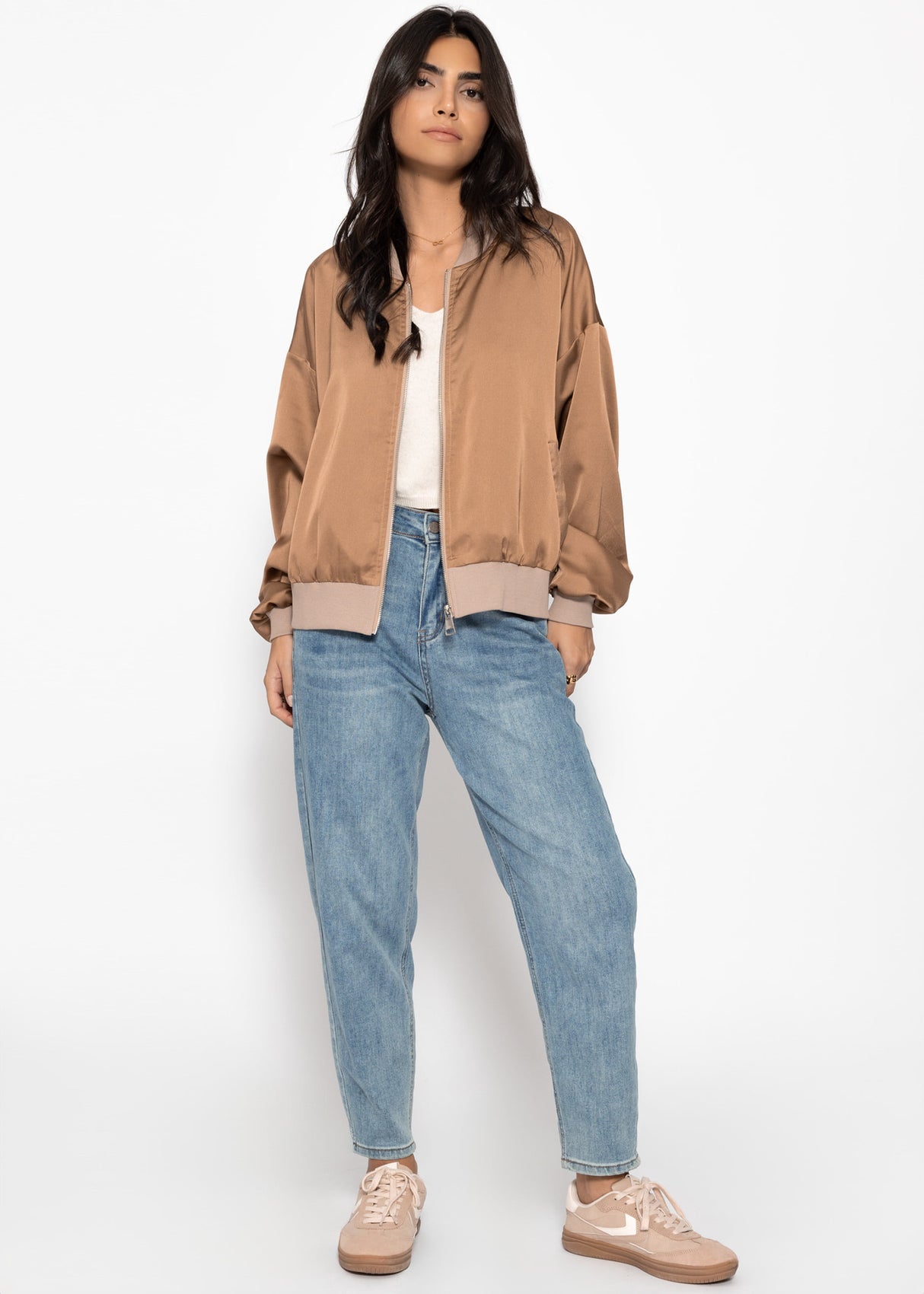 Satin bomber jacket - camel
