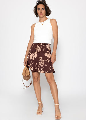 Satin Rock mit Blumen-Print - braun
