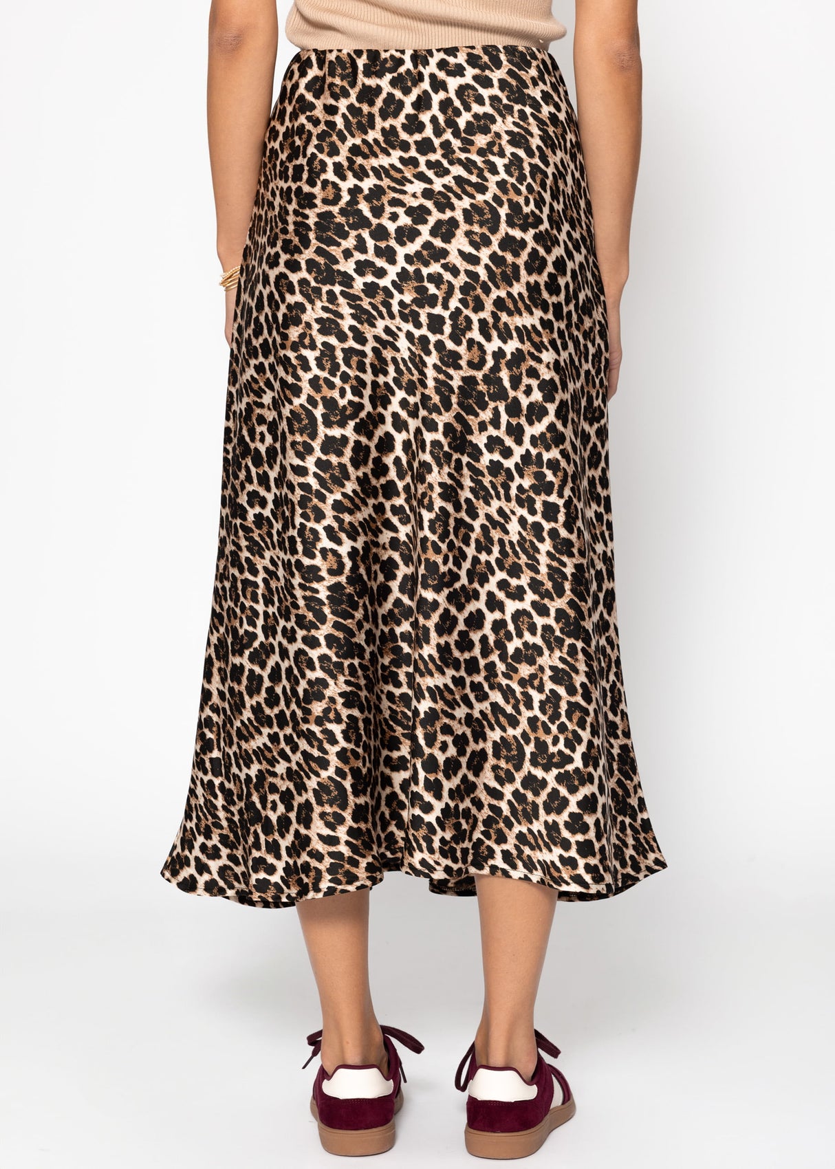 Satin skirt with leopard print, brown