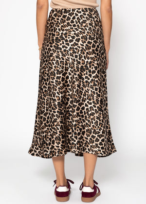 Satin skirt with leopard print, brown