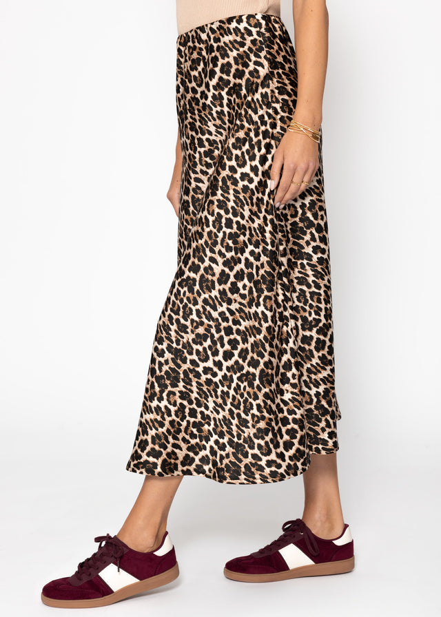 Satin Rock mit Leo-Print - braun