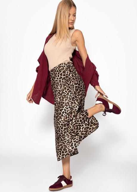 Satin Rock mit Leo-Print - braun