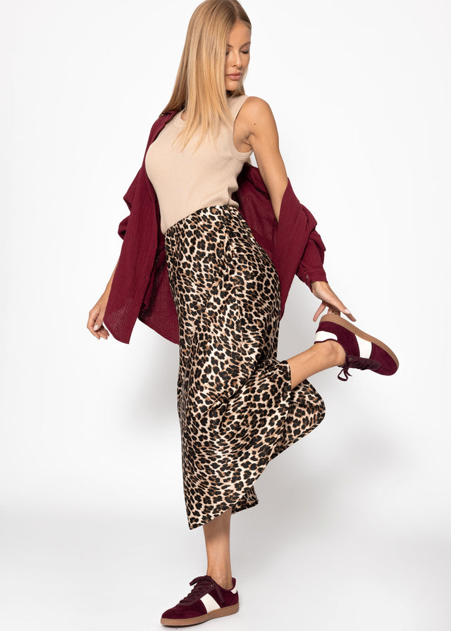 Satin Rock mit Leo-Print - braun