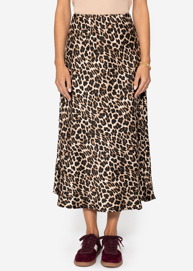 Satin Rock mit Leo-Print - braun