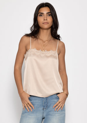 Satin top with lace - beige