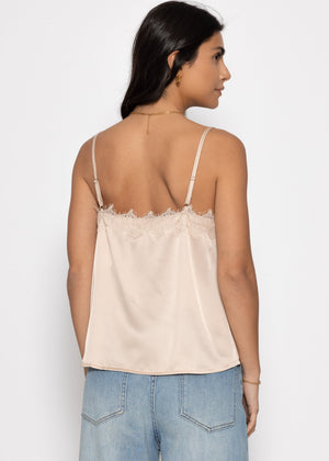 Satin top with lace - beige