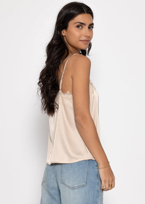 Satin top with lace - beige