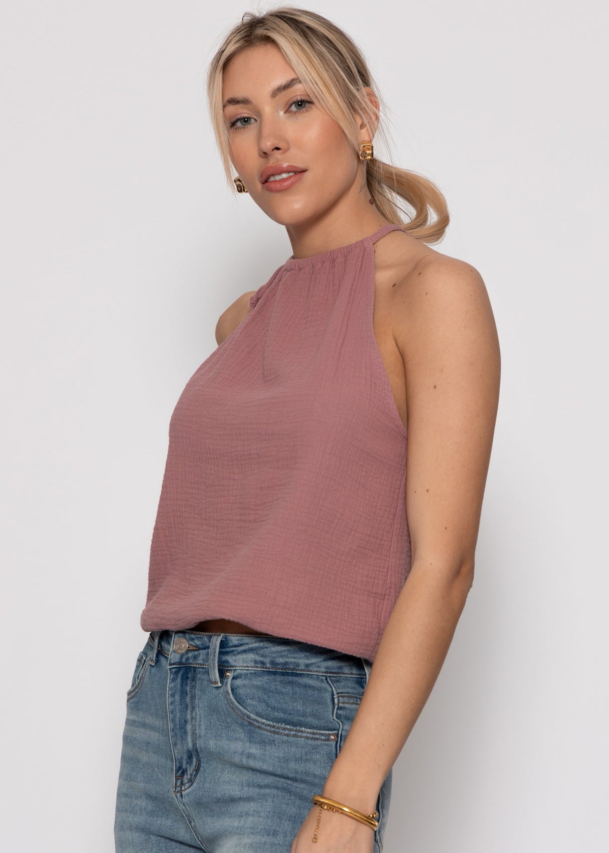 Shoulder -free Musselin Top - Altrosa