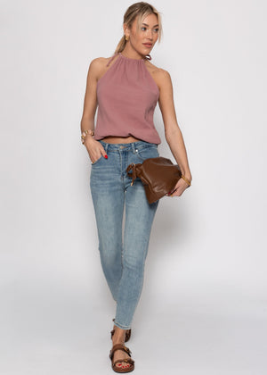 Shoulder -free Musselin Top - Altrosa