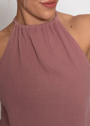 Shoulder -free Musselin Top - Altrosa