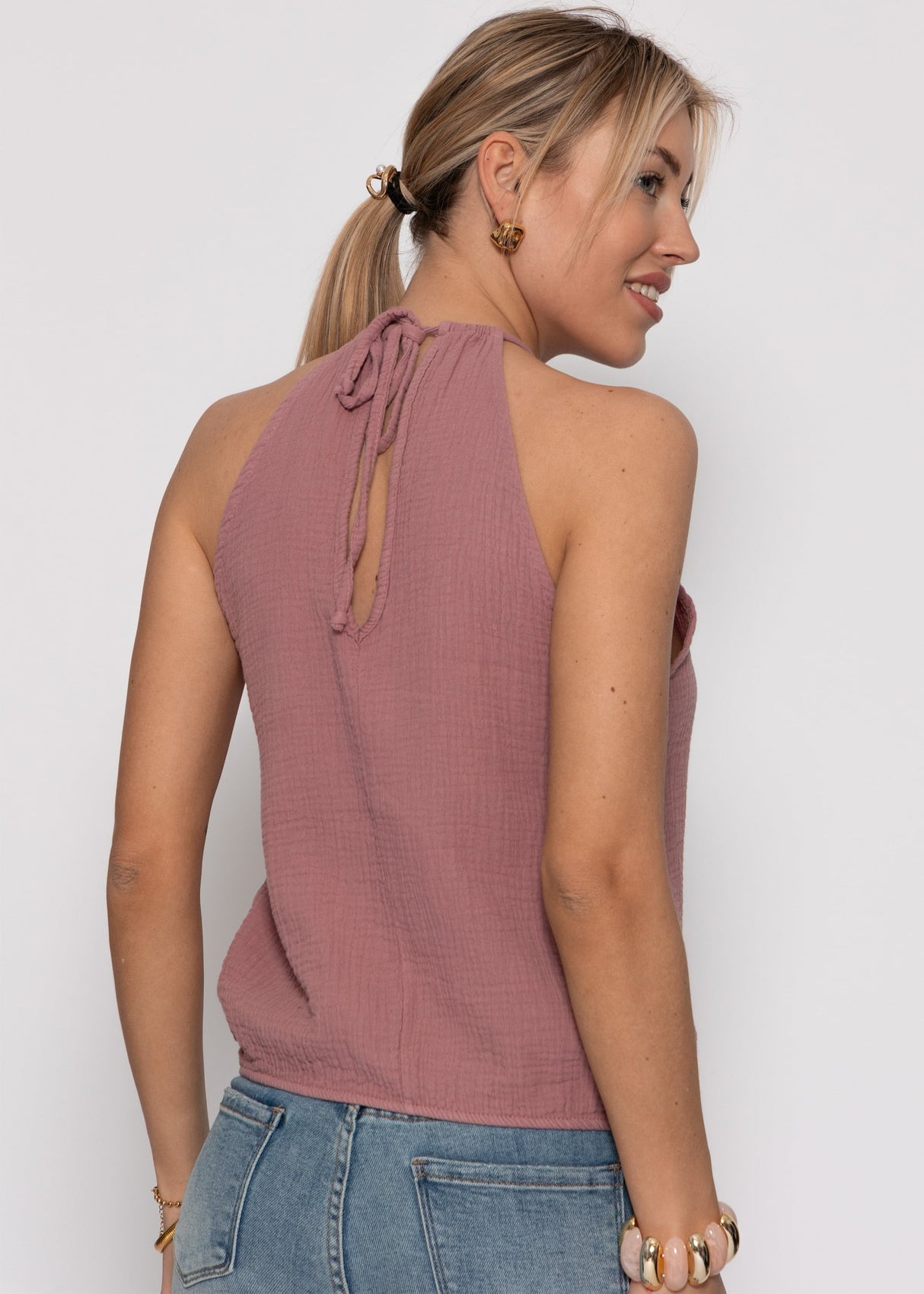Shoulder -free Musselin Top - Altrosa