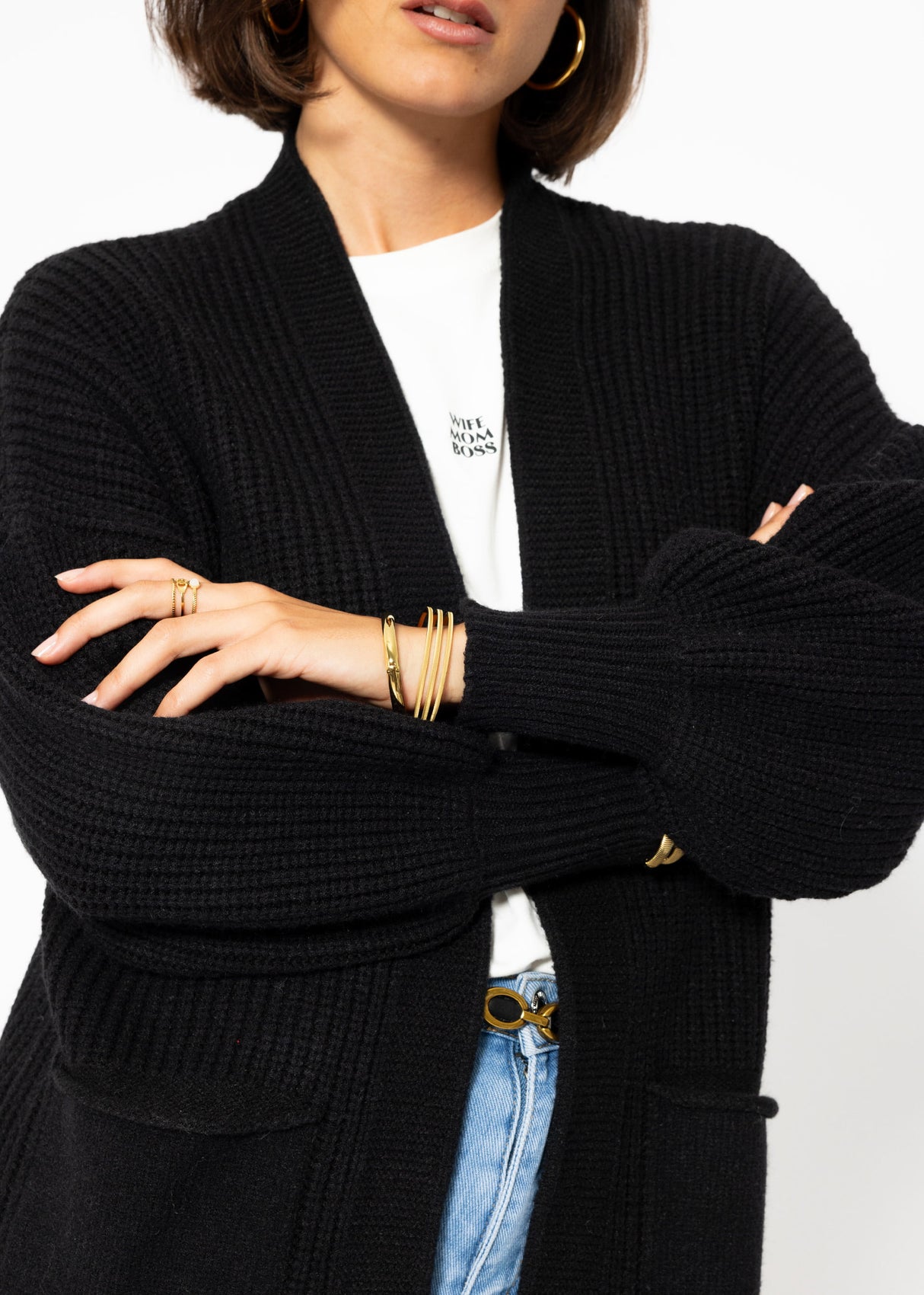 Soft Strick Cardigan mit Taschen - schwarz