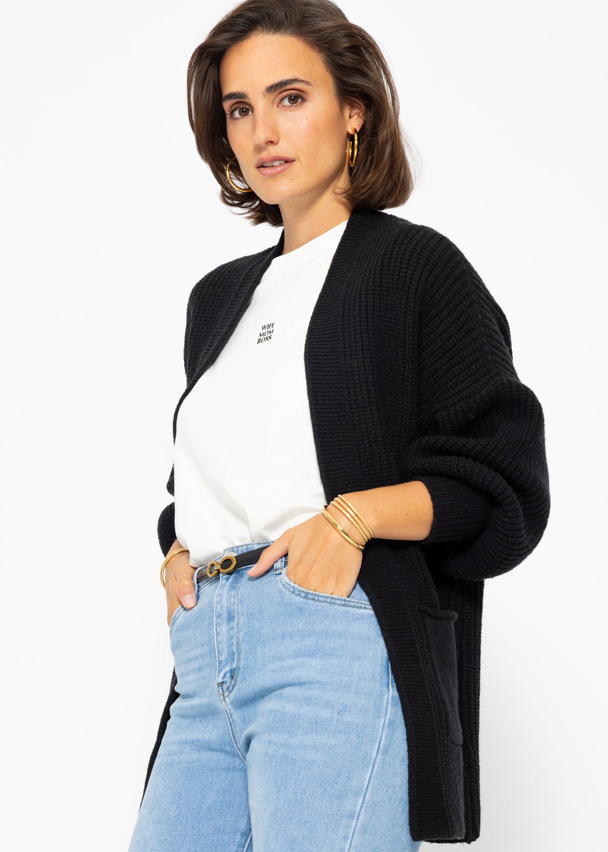 Soft Strick Cardigan mit Taschen - schwarz