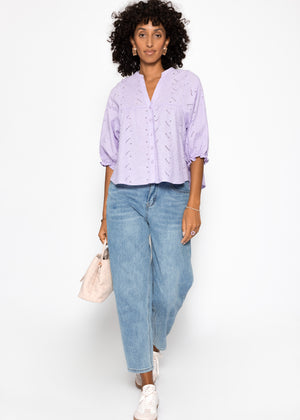 Pointed blouse with short balloon sleeves - lilac