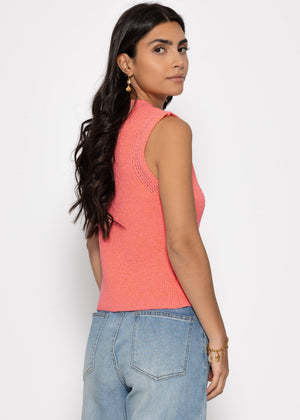 Knit top with shell buttons - coral