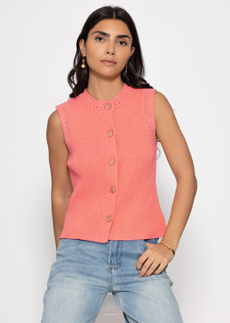 Knit top with shell buttons - coral by SASSYCLASSY