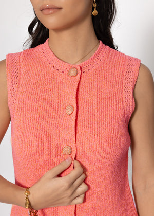 Knit top with shell buttons - coral