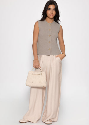 Knitted Top with Shell Buttons - Taupe