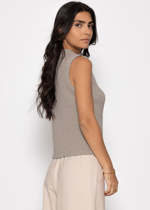 Knitted Top with Shell Buttons - Taupe