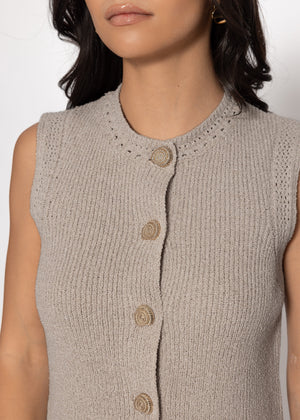 Knitted Top with Shell Buttons - Taupe