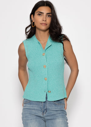 Strick Top mit Muschelknöpfen - türkis