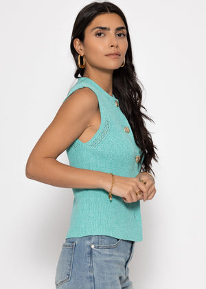 Strick Top mit Muschelknöpfen - türkis
