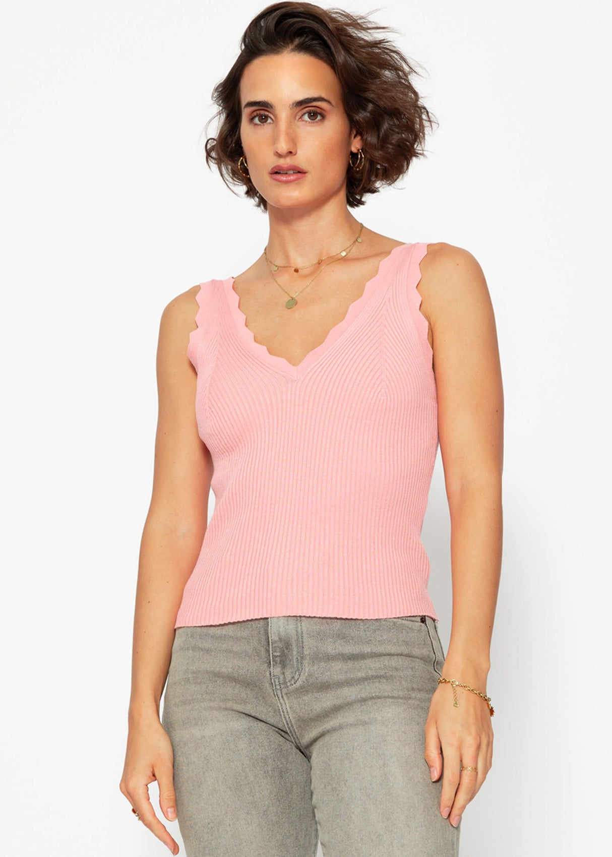 Strick Top mit V-Ausschnitt - rosa