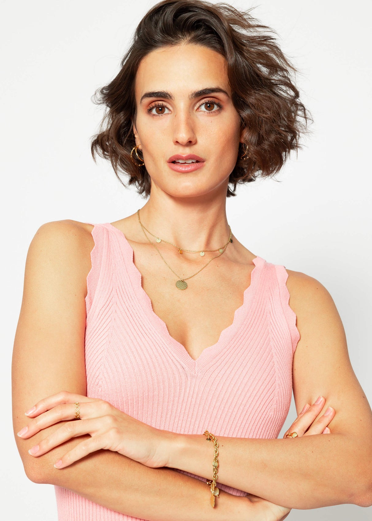 Strick Top mit V-Ausschnitt - rosa