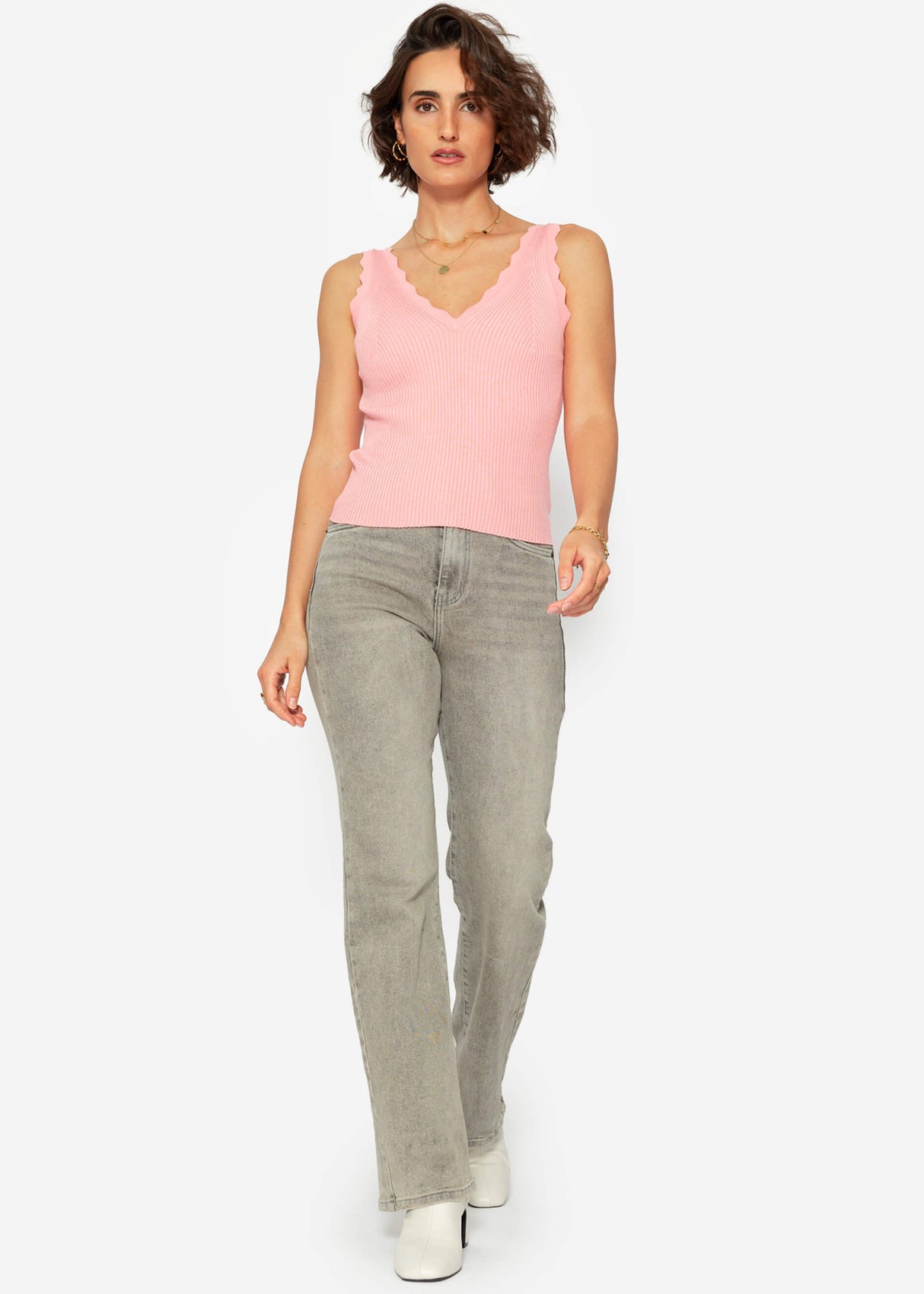 Strick Top mit V-Ausschnitt - rosa