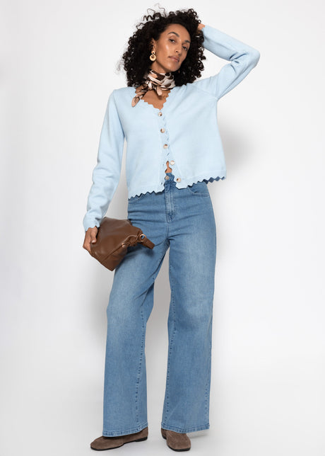 Knit cardigan with scalloped edge - light blue