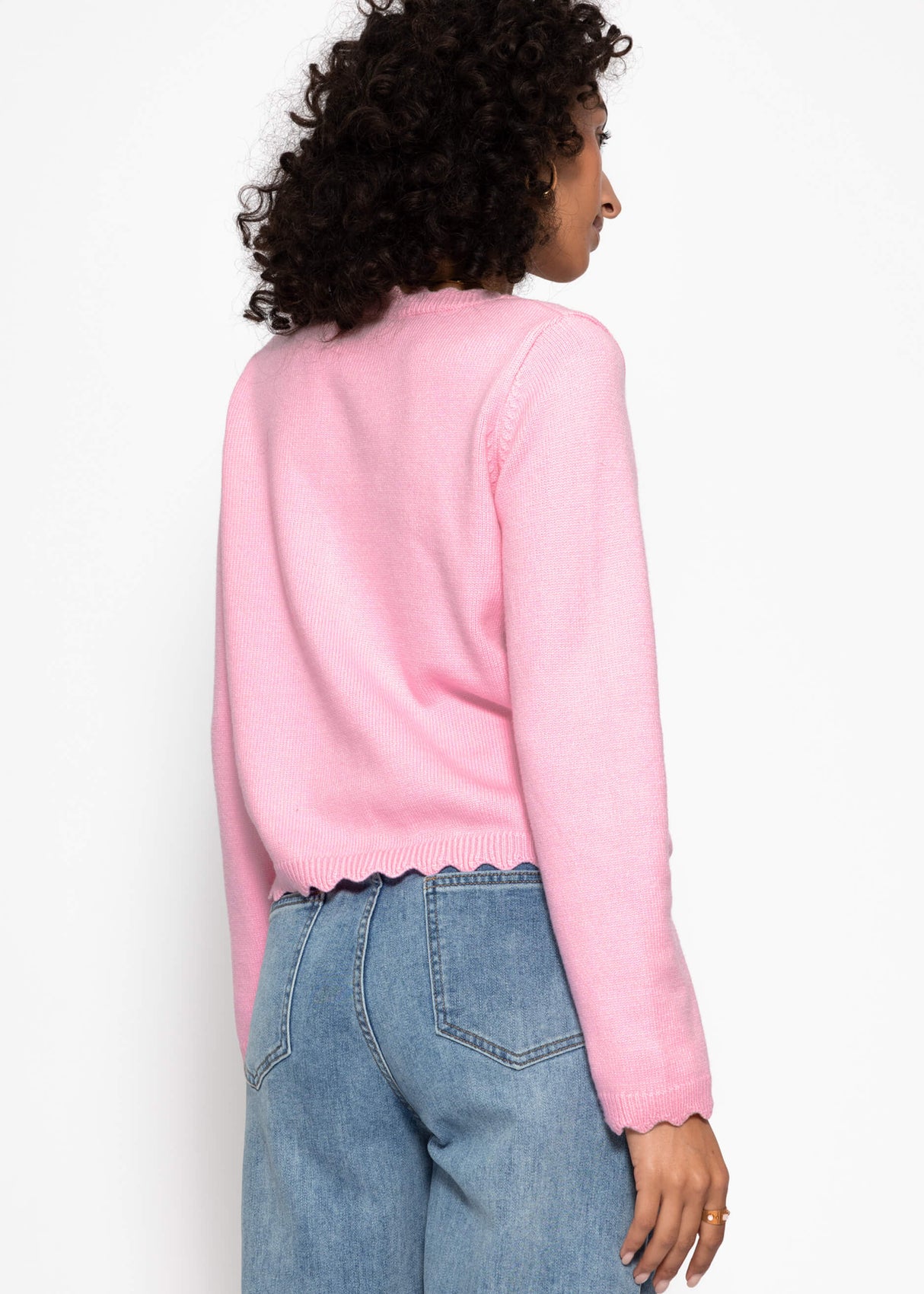 Strickcardigan mit Bogenkante - rosa