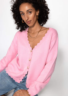 Strickcardigan mit Bogenkante - rosa
