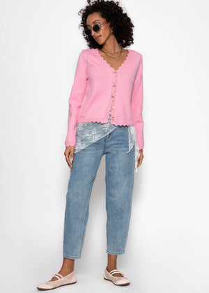 Strickcardigan mit Bogenkante - rosa