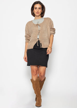 Cardigan with bow closure - beige