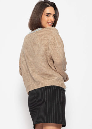 Cardigan with bow closure - beige