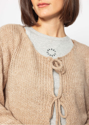 Cardigan with bow closure - beige